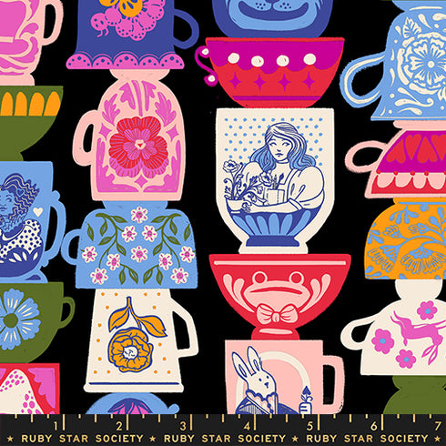 PREORDER Hello Alice Tea Party in Black RS2122 13 - Ruby Star Society Sold by the Half Yard